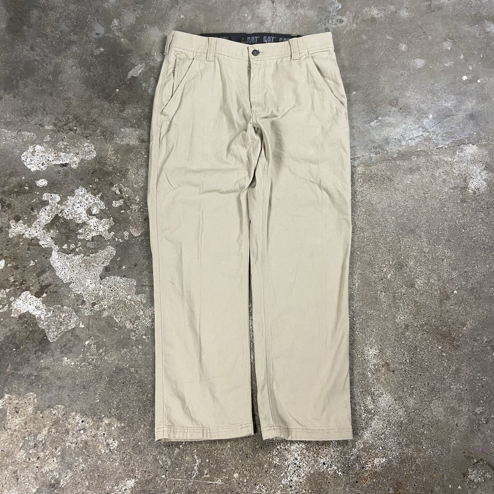 CAT Canvas Pants Size 34x30 Beige Straight Fit Outdoor Utility Work Wear